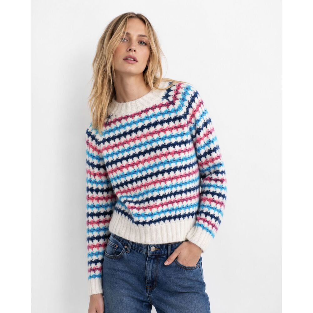 Zara Multicolor Fair Isle Fuzzy Knit Fisherman Oversized Nordic Sweater Small